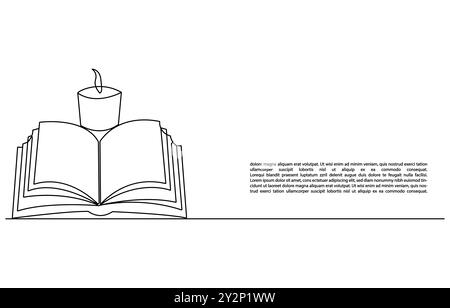 One line drawing of opened book isolated on white background. Continuous one line drawing of opened book. Book outline vector illustration Stock Vector