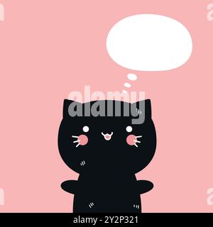 Cute hand drawn cat with an empty speech bubble. Vector illustration Stock Vector
