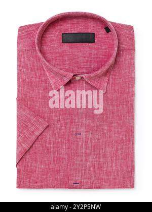 Red linen summer shirt with short sleeves isolated on white background, top view Stock Photo