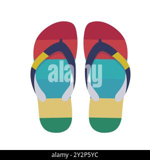 pairs of colored striped flip flops on a white background Stock Vector