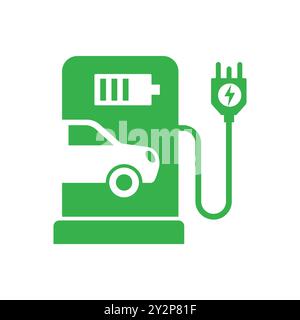 Electric vehicle power charging station. Electrical car symbol. Electric car icon with charging cable. Stock Vector