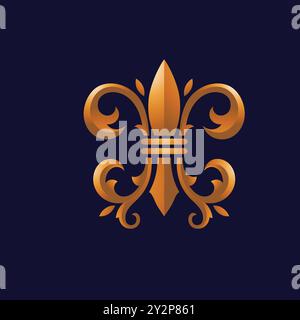 Golden Fleur-de-lis symbols as vector, Lily symbols in exact shape design useable for all Heraldic requirements. Stock Vector