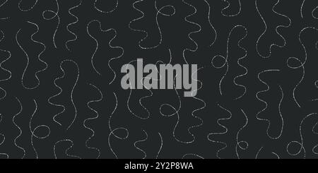 Hand drawn crayon scratches, lines on blackboard. Thin charcoal pencil white strokes vector seamless pattern. Stock Vector