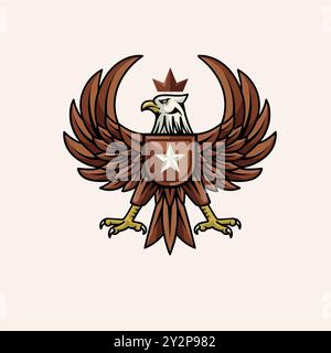 eagle with open wings with star on chest and crown vector illustration Stock Vector