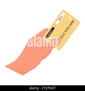 Hand holding a bank card. Payment for purchases. Vector illustration. Stock Vector
