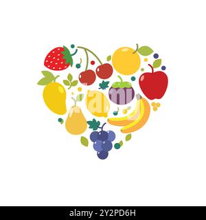 Various summer fruits are laid out in the shape of a heart vector Stock Vector