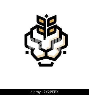 Elegant outlines Lion Head with Rice Wheat Malt Stock Vector