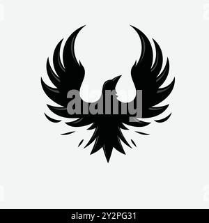 Illustration vector graphic template of silhouette Raven Flying . Black raven isolated on white background Stock Vector