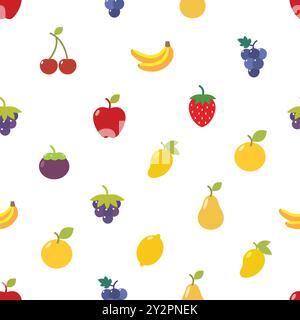 Miscellaneous fruits seamless pattern. Background with colored tropical fruit illustration. Stock Vector