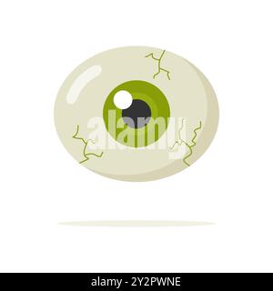 Spooky Halloween eyeball with green iris isolated on white background. Flat vector illustration Stock Vector