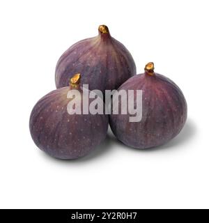 Three fresh ripe figs close up isolated on white background Stock Photo