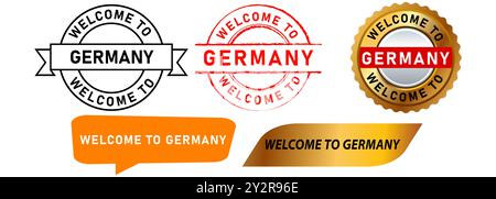 Welcome to Germany stamp colorful badge tourist destination place visit travelling greeting sign sticker design set collection Stock Vector