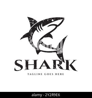 Shark logo vector vintage retro silhouette illustration icon on white background Stock Vector