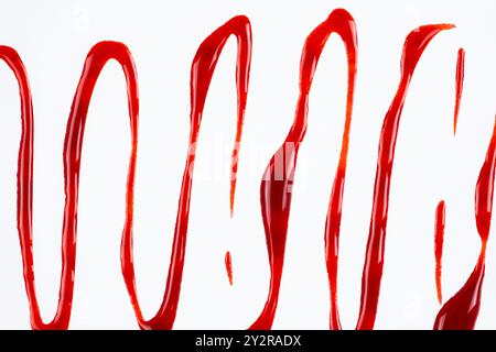 Abstract Red White Background Line Red Paint Top View. Stock Photo