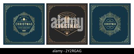 Three beautifully designed holiday greeting cards showcase festive elements like snowflakes, trees, and a snowman, perfect for sharing seasonal joy an Stock Vector