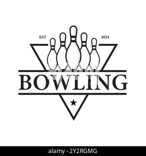Classic Vintage Bowling Tournament with, Vector Triangle Icons and Symbols. Bowling ball and bowling pins illustration. Stock Vector