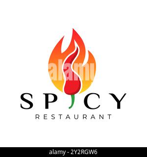 Hot Chili Food with Chili and Fire Symbol Typography Logo Stock Vector