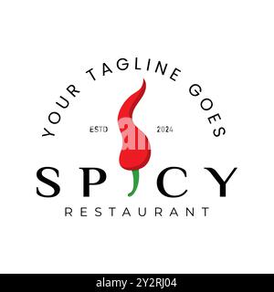 Hot Chili Food with Chili and Fire Symbol. Vintage Logo Design Stock Vector