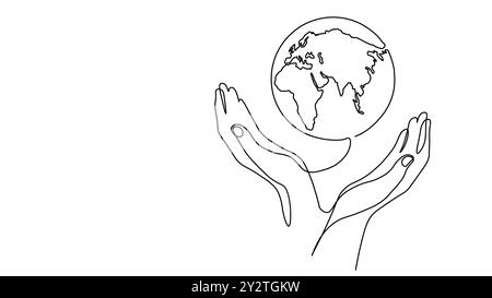 Line art Globe Earth point line illustration. Asia India China Oceania continuous line art map. Monochrome black ink drawing sketch vector art Stock Vector