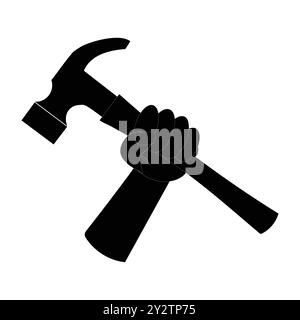 Hand Holding Hammer Icon vector illustration, editable eps 10, black color labor day element on White Backgrounds Stock Vector