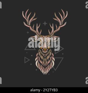 colorful Deer head illustration with geometric background Stock Vector