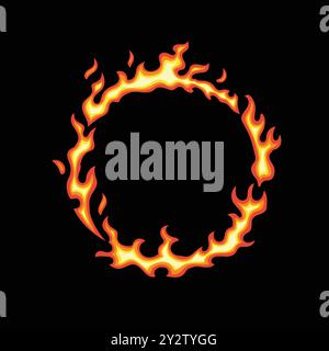 Ring of fire isolated on black background. Vector cartoon flame frame. Simple flat illustration. Fiery circle. Stock Vector