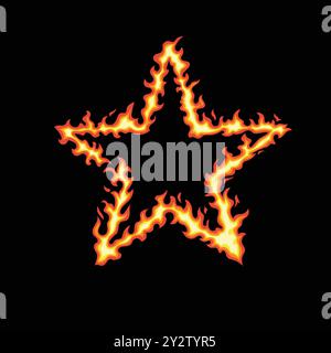 star of fire isolated on black background. Vector cartoon flame frame. Simple flat illustration. Fiery circle. Stock Vector