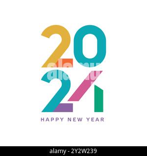 2024 Happy New Year text design modern color . 2024 number design template. Vector illustration. Stock Vector