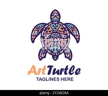 abstract sea turtle graphic art design concept. vector illustration turtle on a abstract vintage ornamental background Stock Vector