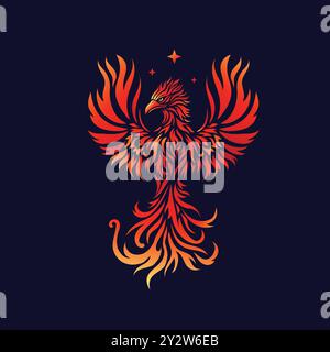 Phoenix Fire bird illustration and character design. hand drawn Legend of the Fire bird Stock Vector