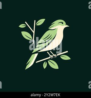 cute robin bird standing on branch, black background Stock Vector