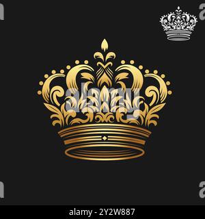 classic golden crown isolated on black background vector illustration Stock Vector