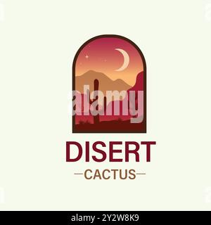 beautiful landscape of desert landscape with cactus mountains, abstract desert background vector illustration Stock Vector