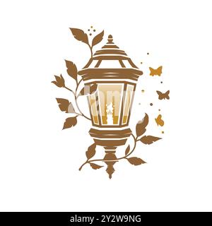vintage lanterns with floral and butterfly vector illustration Stock Vector