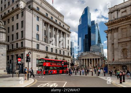 The Royal Exchange and 22 Bishopsgate seen from Bank Junction in The City Of London ,London ,UK Stock Photo