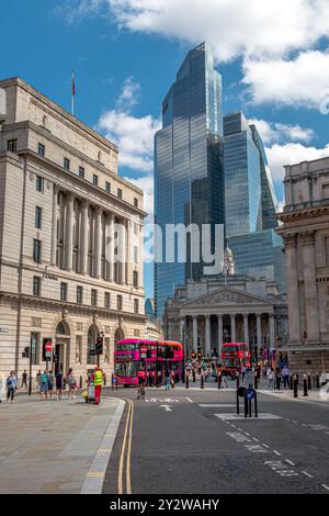 The Royal Exchange and 22 Bishopsgate seen from Bank Junction in The City Of London ,London ,UK Stock Photo