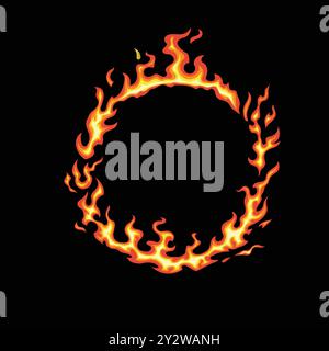 Ring of fire isolated on black background. Vector cartoon flame frame. Simple flat illustration. Fiery circle. Stock Vector