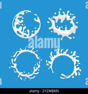 vector collection of milk splashes isolated on blue background Stock Vector