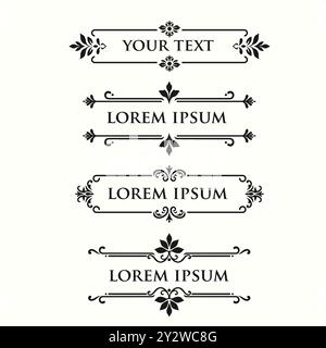 vintage floral ornament border with place text in center, Vector illustration of calligraphic dividers and floral page elements collection Stock Vector