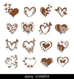 Heart and Butterfly vector collections, Abstract silhouette of decorative butterfly Stock Vector