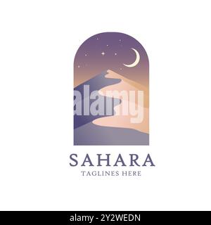 sahara Desert landscape with a sun and sandy dunes vector illustration Stock Vector