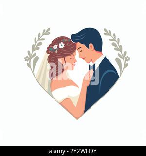 Vector Illustration of beautiful bride and groom, Wedding ceremony card Stock Vector
