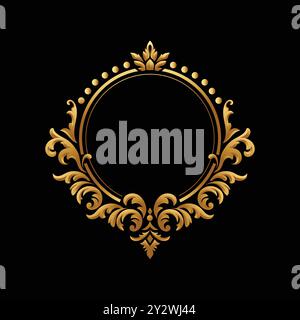 Elegant Circular Classic Decorative Floral Ornamental Vintage Swirl Frame Motif, golden color Stock Vector