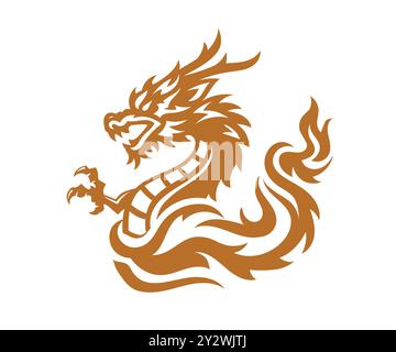 red Chinese dragon vector illustration. Dragon silhouette Stock Vector