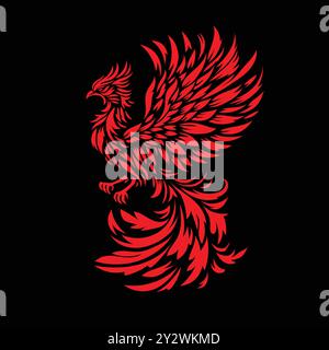 Phoenix Fire bird illustration and character design. hand drawn Legend of the Fire bird Stock Vector