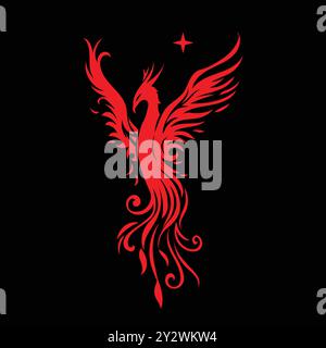 vector of flying Phoenix bird Mascot with Black Background Stock Vector