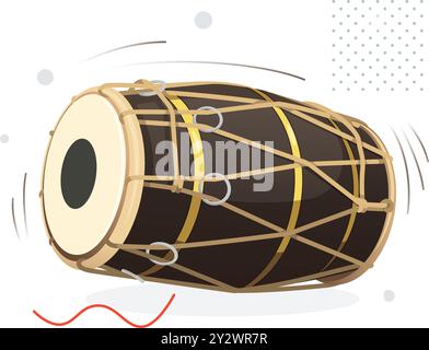 Dholak - a two-headed hand drum as a folk percussion instrument - Stock Illustration as EPS 10 File Stock Vector