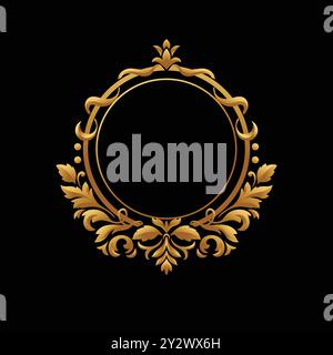 Elegant Circular Classic Decorative Floral Ornamental Vintage Swirl Frame Motif, golden color Stock Vector