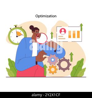 Business processes optimization. Productive employee with efficient work method. Corporate flow optimization, development and growth. Flat vector illustration Stock Vector