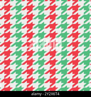 Christmas houndstooth red and green seamless pattern on white background. For Christmas fabric, textile and print Stock Vector